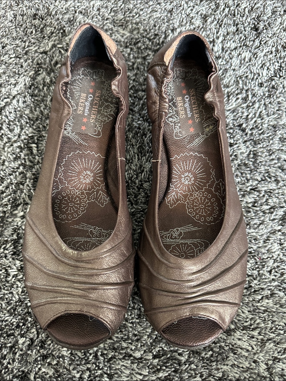 Skechers Women's Brown Peep-Toe Slip-On Ballet Flats